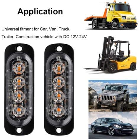 12-24V slanke nødblinklys - 4 blinkende LED'er til lastbiler, motorcykler, biler, gule