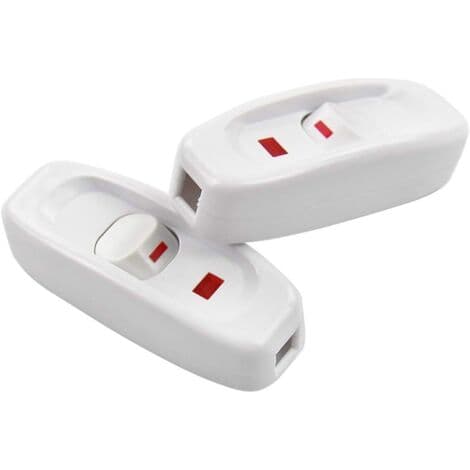 2-pack AC 250V 10A Inline On/Off Vippströmbrytare för Skrivbordslampa Kabelbrytare med LED-indikator, Vit