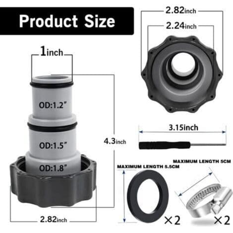 32-38mm Poolslangsadapter, 2 stycken Intex 32-38mm pooladapter, 38mm pooladapter, Intex poolslangskoppling, poolpump-slangadapter.