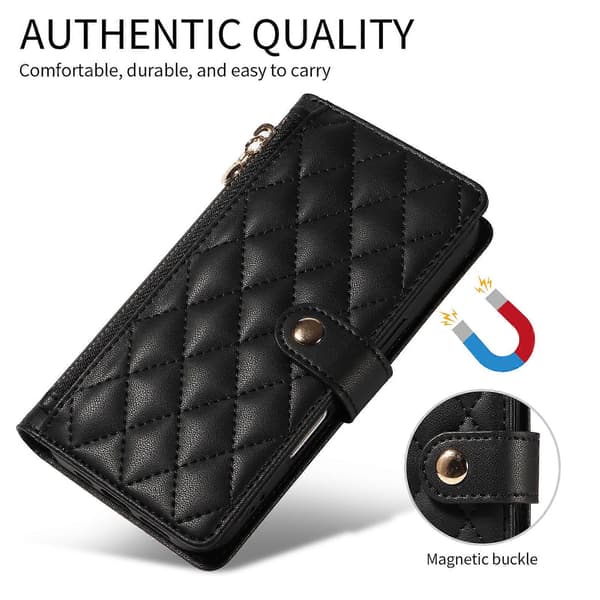 Kompatibel iPhone 16e Wallet Case med stropper, Rhombus læder stand telefoncover