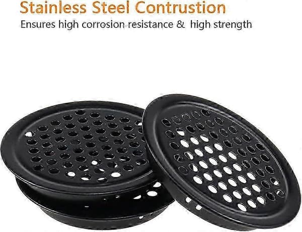 Rund Ventilationsrist 10 Stykker Rund Udvendig Ventilationsrist 53 mm Rustfrit Stål Sort Ventilationsrist Opretholder Luftstrøm til Køkken Ca