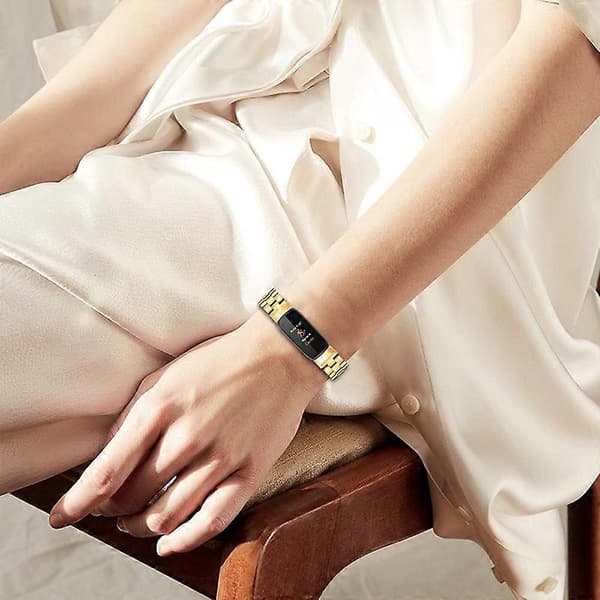 Tre Perler Rustfritt Stål Smartklokke Rem Erstatning Metallstropp for Fitbit Luxe