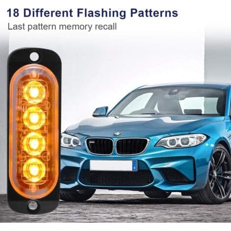 12-24V slanke nødblinklys - 4 blinkende LED'er til lastbiler, motorcykler, biler, gule