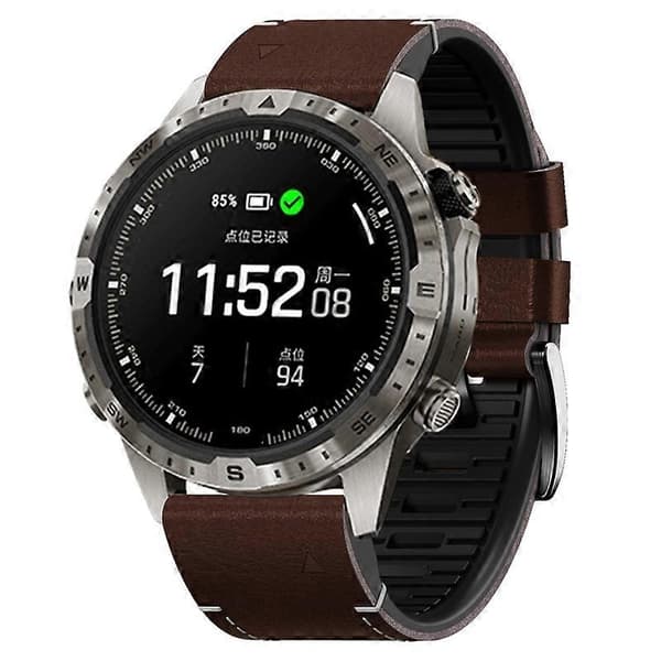 Garmin Fenix 7/Forerunner 965/955/945/935 -kellon ranneke nahkaa+silikonia -