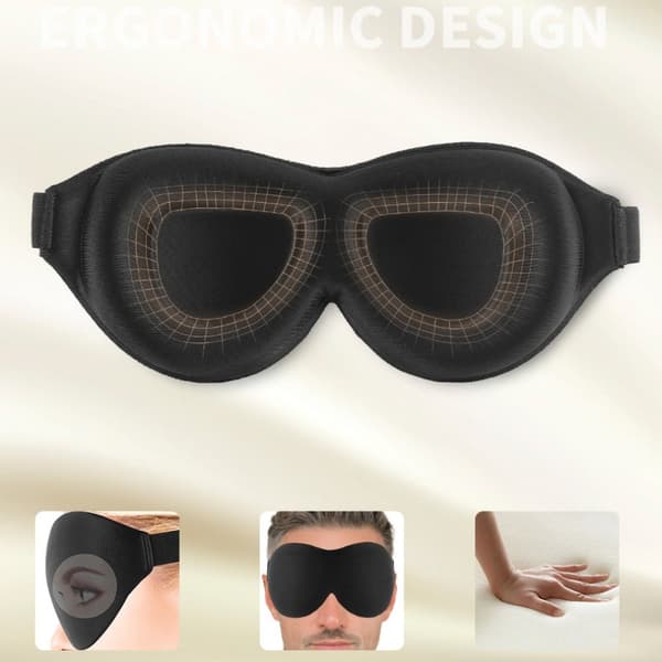 3D Sovemaske for totalt mørke Svart