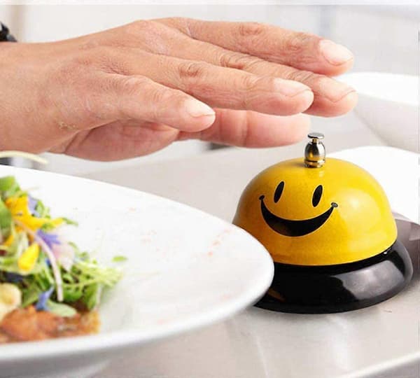 Bordsklocka, leende restaurangbokningsklocka, serviceklocka, receptionsklocka, husdjursklocka, lämplig för matsalar, restauranger