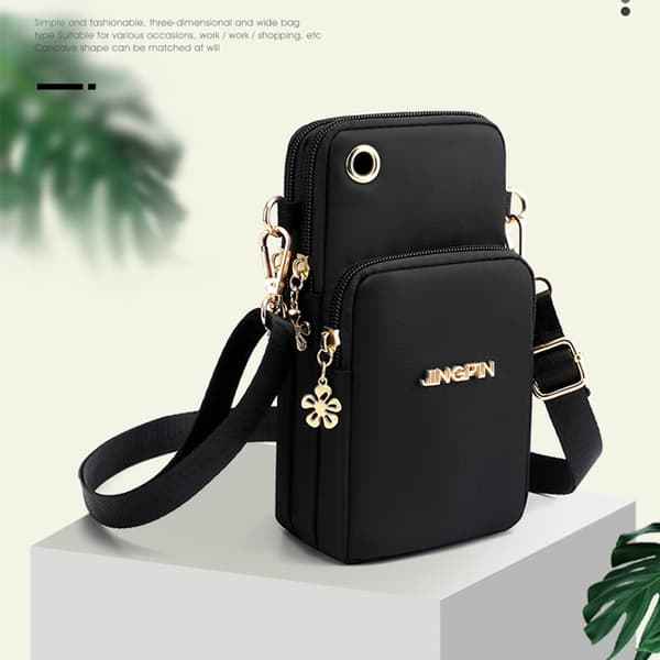 Multifunktionel mobil taske med crossbody rem Sort