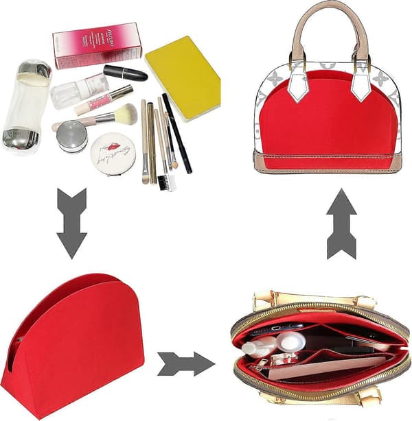 Hanag Organizer til Alma Insert, Filt Taske Organizer Pung Organizer Insert til Alma BB Insert Organizer (BB, Rød)