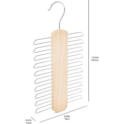 Træ slips-/bæltekroge, 20 pladser, naturlig træfarve, 16 cm, sæt med 2
