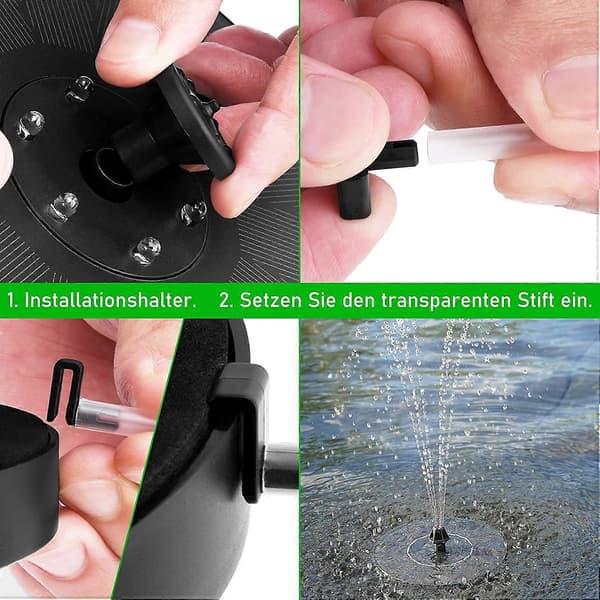 3w solfontän med LED 7 effekter 2000mah batteri solardammspump solpump vattenfunktion fontän