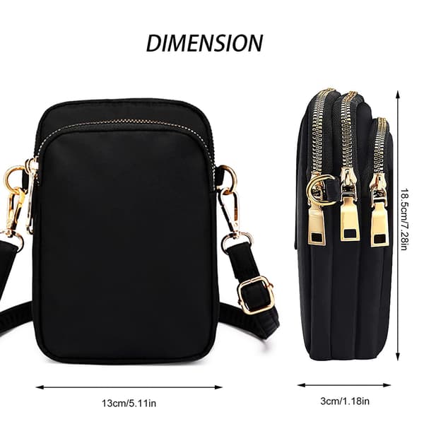 Dam Crossbody Väska Mini 3-lagers Dragkedja Telefonplånbok Axelväska