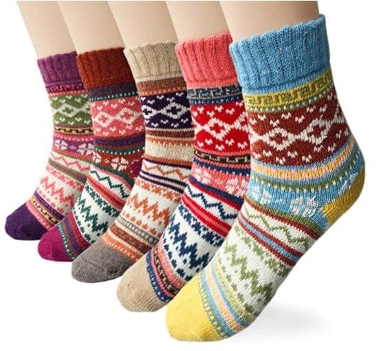 par strikkede sokker i flotte farver og mønstre MultiColor Wavy L