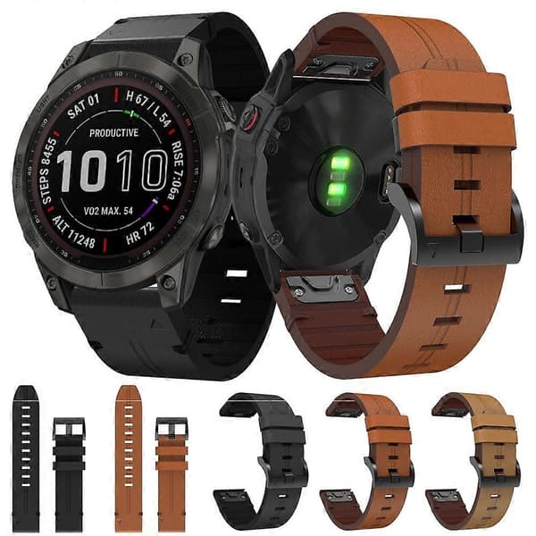 Til Garmin Fenix 7 Sapphire Solar 22mm Læder Stålspænde Urrem