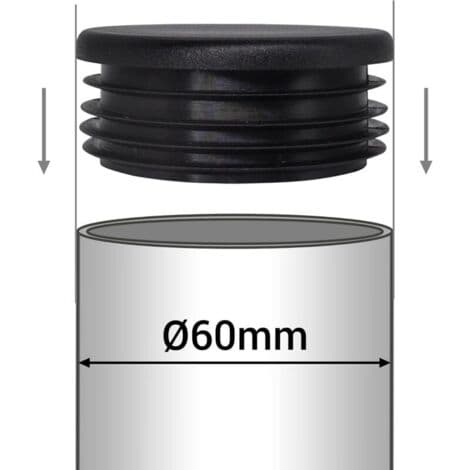 Pakke med 20 60 mm runde rørplugger, svarte plastgjerdehette, rørplugger, svart RAL 9005