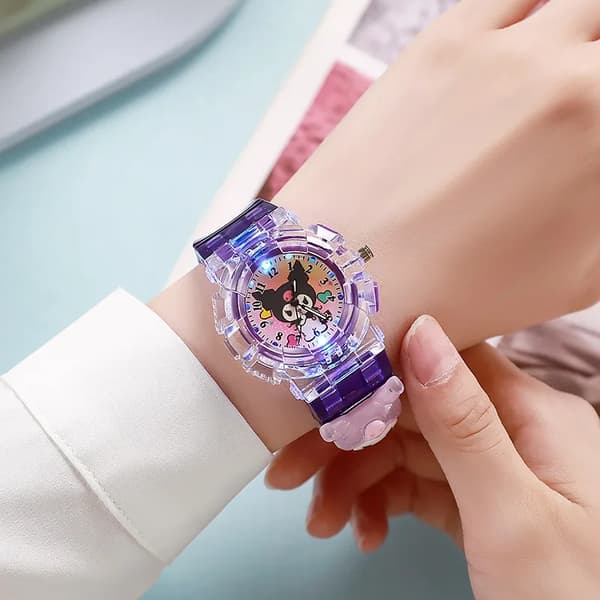 Sanrio luminiscens Cinnamoro Kuromi 3D-mönster Barnarmbandsur Söt klocka Tecknad julklocka Barnpresent