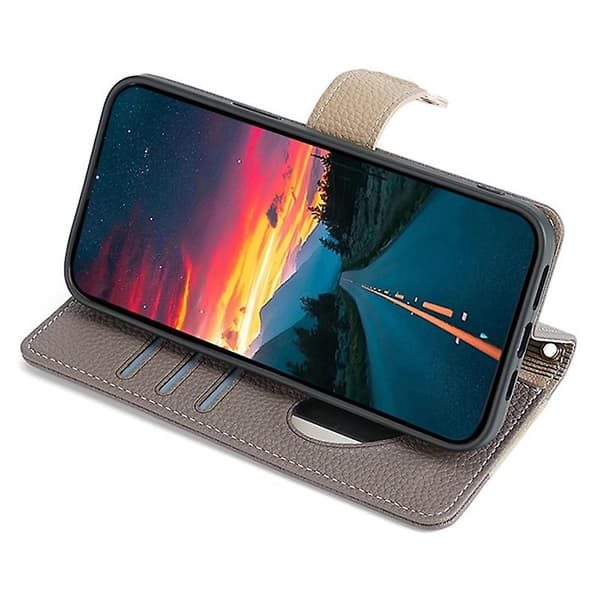 För iPhone XS Max Läderfodral Plånbok Telefonväska Skyddsställ med Kedjerem - Grå - Grön