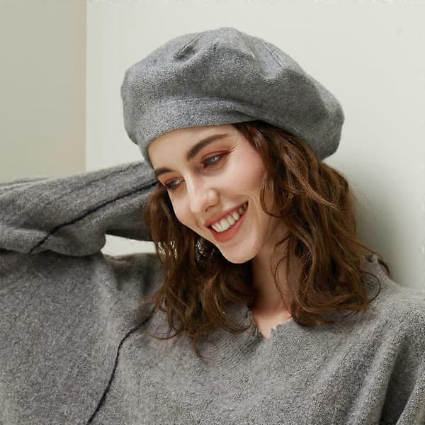 Hat til stor omkreds vinter blød kashmir baret hat kvinder retro varm strik kunstner hat afslappet græskar hat