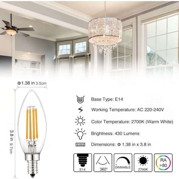 Små skruvbara LED-lampor, 10-pack E14 Kronljus Dimbar, Glödlampor 40W E14/SES Ekvivalent
