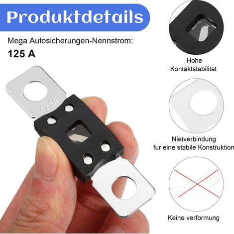Mega högströms-skruvsäkringar, 2-pack, 125 A vid 58 V DC, för bil, lastbil, husbil.