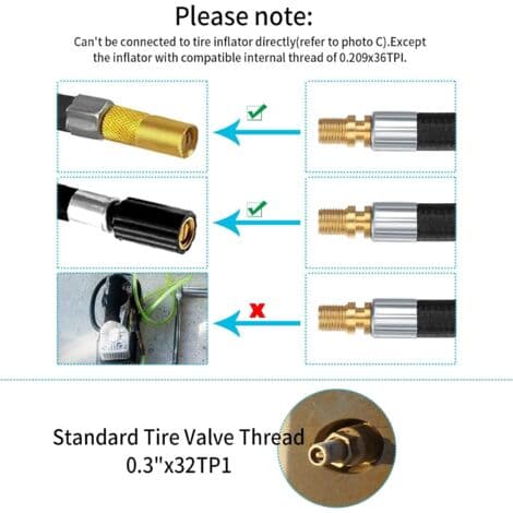 Dækpumpe slange, 35 cm cykelventilrør oppustningsslange, bildækadapter, billuftgummi, sort, én størrelse