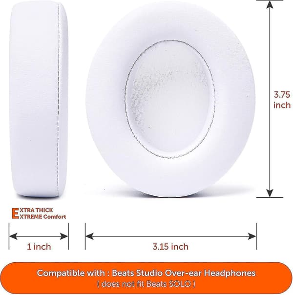 Erstatningsøreputer for Beats Studio 2 og 3 (b0501 B0500) med ledning og trådløs | Hvit