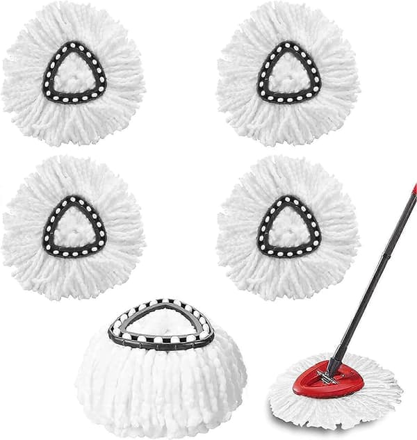 5-pakning moppehoderstatninger, Spin Moppehodeerstatning Moppefylling Kompatibel for Vileda Triangle Swivel Mopper, Mikrofiber Swivel Moppefylling