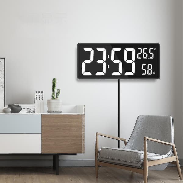 Digital Klocka Stor Display, Stor Digital Väggklocka Med Temperatur Och Luftfuktighet, Digital Väggklocka Med LED-siffror För Sovrum, Kontor, Tydlig Re