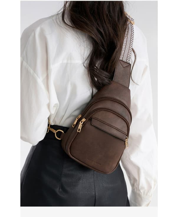 Stilig Colorblock-skulderveske for kvinner Khaki