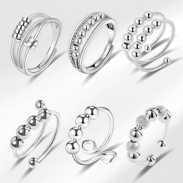 6 st anti-stressring dubbel justerbar koppar platina silver