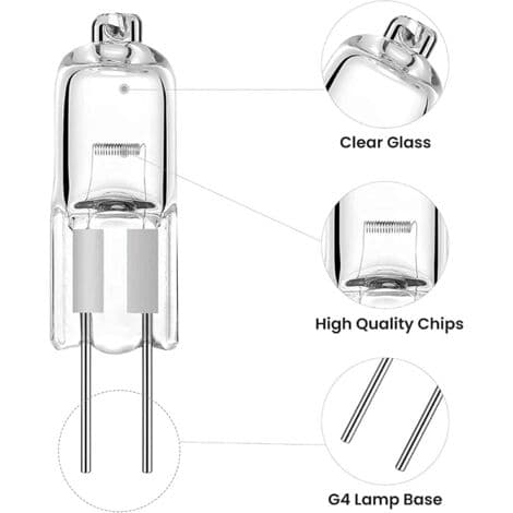 Förpackning med 10 G4 10W 12V Halogenlampor, Halogenstiftlampa, Varmvit 3000K [Energiklass G]