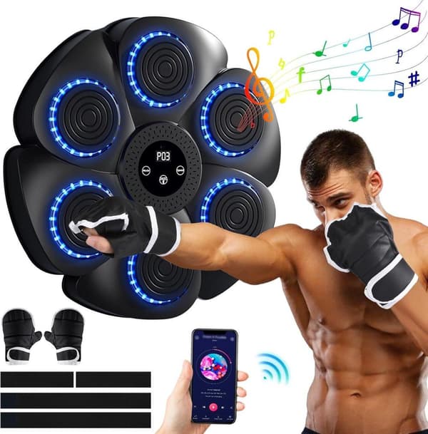 Musical Boxing Machine, Smart Wall-Mounted Boxing Machine - Bluetooth with Boxing Gloves, 9 Speeds and Countdown Modes-FF- A