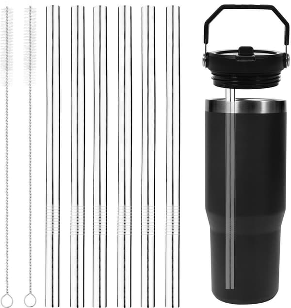 Sugrør i rustfrit stål, 6-pak med 2 børster til Stanley Iceflow Flip 30oz