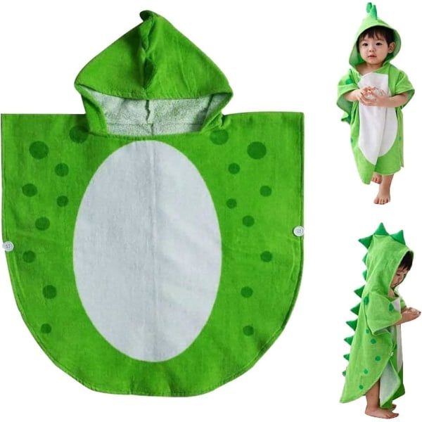 Baby hette dinosaur mønster bomull søt badehåndkle badekåpe for barn strand bading hette poncho (grønn)