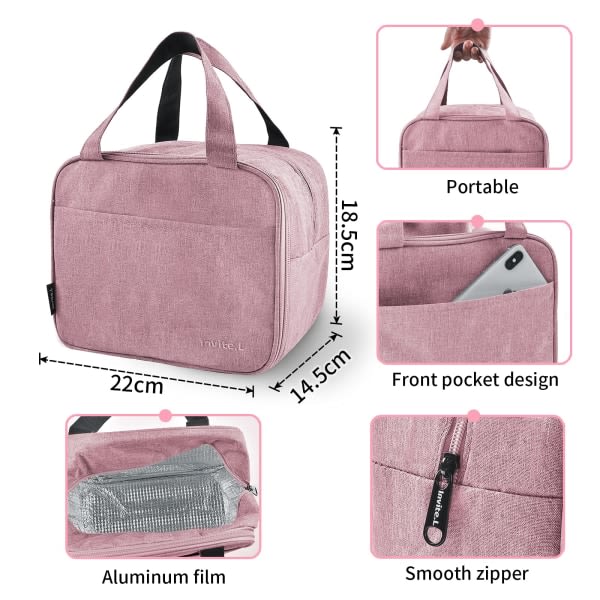 Isolerad matväska Liten dragkedja kylväska Dubbellager läckagesäker vattentät kostym för vuxna barn Arbete picknick och resor (rosa)