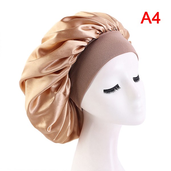 Muodi Plus-koko Satin Silk Bonnet Sleep Night Cap Head Cover Gold