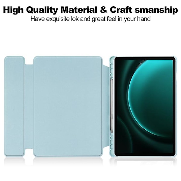 For Samsung Galaxy Tab S9 Fe+ 360 Rotation Transparent Smart Case with Keyboard Sky Blue