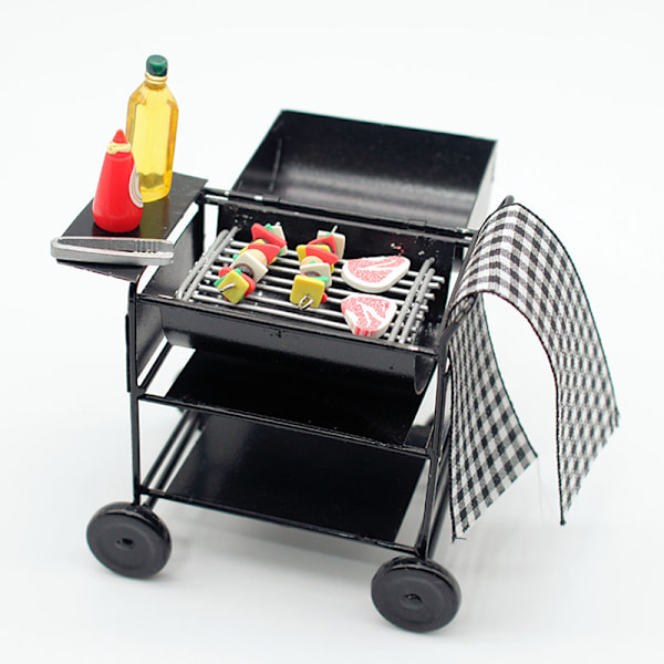 Dockhus Miniatyr Svart BBQ Grill Modell Köksleksak