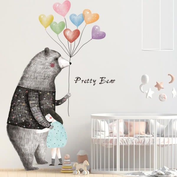 Pretty Bear Balloon Wall Stickers Decals Dekorativt tapetklæbende