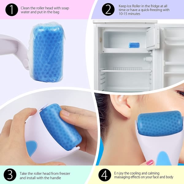 Ice Face Roller Massager Migræne smertelindring - blåt håndtag
