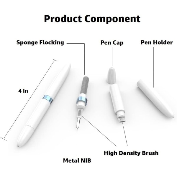 Sladdlöst rengøringsværktøj til øronproppar, flockad svamp, metallspets og højdensitetsborste - blå