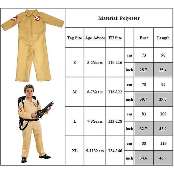 5-11 år Børn Drenge Piger Ghostbusters Body Fancy Dress Kostumer Fest Fødselsdag Halloween Cosplay Jumpsuits Gaver 6-7Years