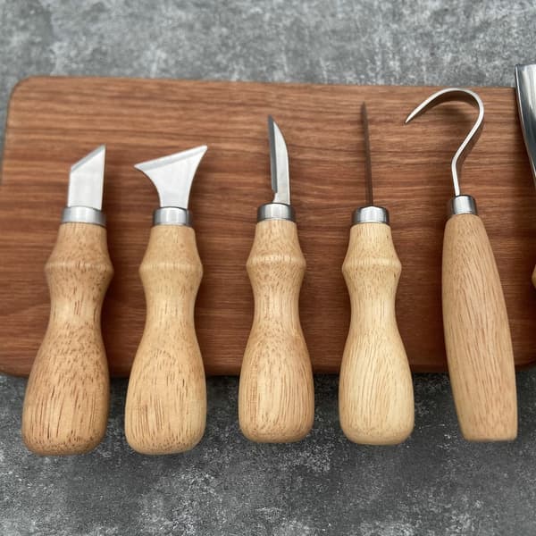 Udskæringsknivsæt i rustfrit stål, 6-dele håndværktøj til græskar- og træskulptur Flat rim Oak