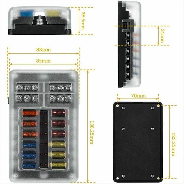 12-vejs sikringsholder, sikringsboks med 24 sikringer 12 LED-lysbeskyttelse,-WELLNGS
