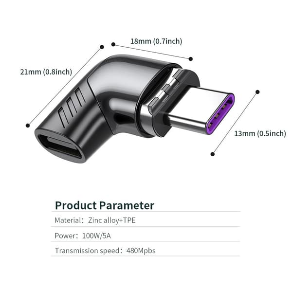 100W/5A Magneettinen USB-C-sovitin nopea lataus musta black