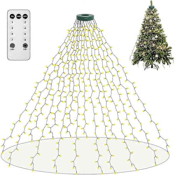 Juletræslyskæde, 400 LED-julelys med 8 lystilstande & hukommelsesfunktion, 2 meter x 16 lyskæder med timerfunktion & fjernbetjening Warm White-400led