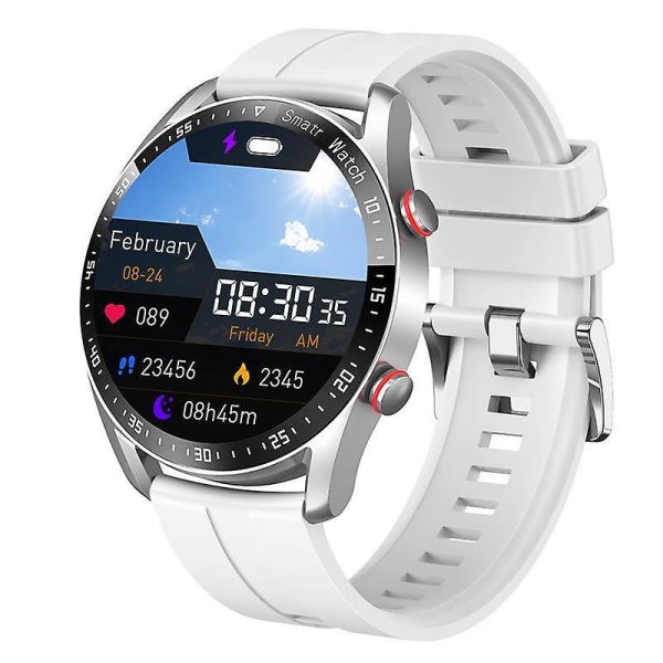Smart watch affärsrem i rostfritt stål bluetooth kallar smart watch vattentät i9 Vit lim