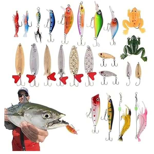 Fiskeadventskalender Jul 2024 - Set med fiskedrag, fiskeutrustning för vuxna män och pojkar, fisketillbehör (24 st)