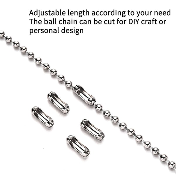 10 m kulkedjor i rostfritt stål Halsband med 20 st koblingar Spännen Silver Bead Chain 2.5mm