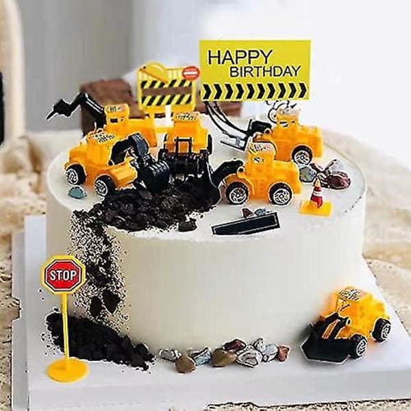 18 kpl Rakennuskakkutoppeja Ajoneuvosetti Kaivinkone Torninosturi Cupcakes Topper Liikenne- ja Tienviitta Deko Syntymäpäiväjuhla