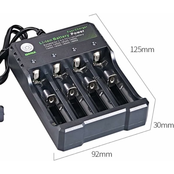 Universal Smart Batterioplader til 18650 18500 18350 17670 17500 16340 14500 10440 20700 21700 22650 26650 3.7V Li-Ion NI-MH - AAA AA. Oplader
